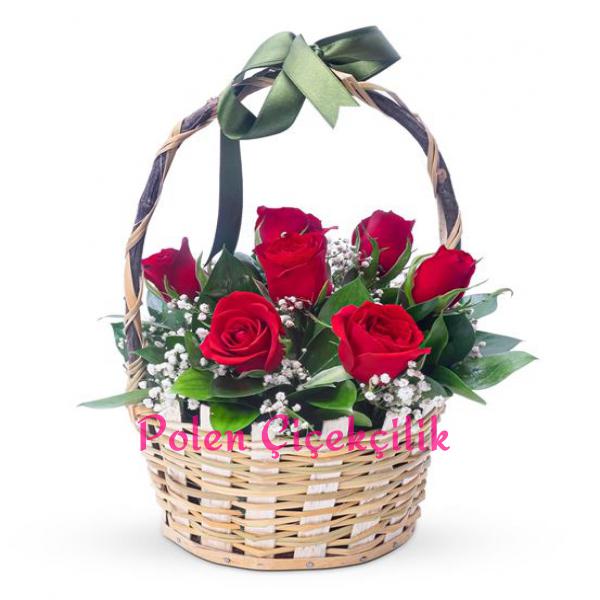 Aşkın Rengi 7 Kırmızı Gül Çiçek Sepeti Resim 2