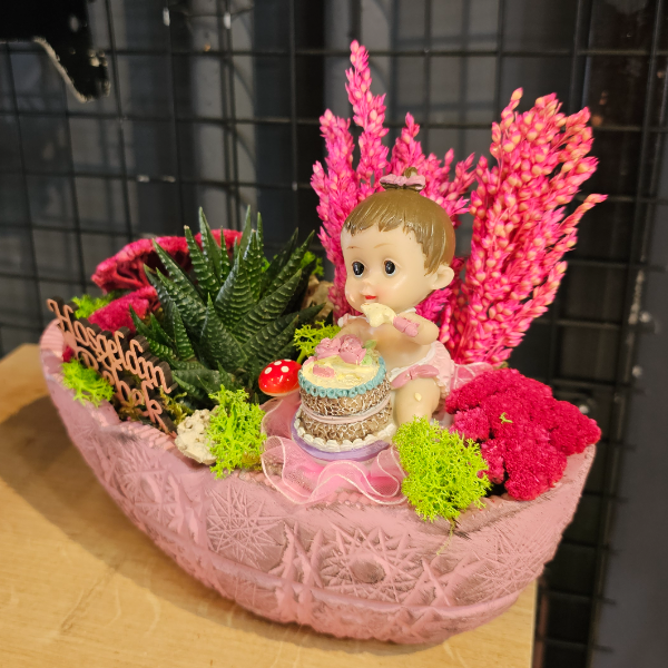  Burdur Çiçek Gönder Kız Bebek Teraryum Kayık Modeli