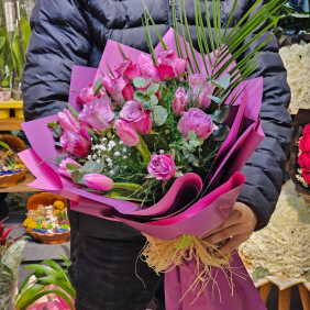  Burdur Çiçek Siparişi Mor Güller ve Mor Laleler Çiçek Buketi